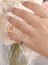 Load image into Gallery viewer, "Simple Lines" 18K set with natural black and white diamonds, V-shaped silk scarf style diamond ring