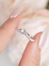 Load image into Gallery viewer, "Simple Lines" 18K set with natural white diamonds, V-shaped silk scarf style diamond ring