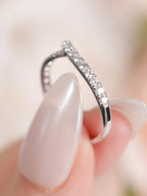Load image into Gallery viewer, "Simple Lines" 18K set with natural white diamonds, V-shaped silk scarf style diamond ring