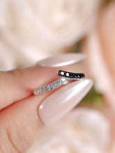 Load image into Gallery viewer, "Simple Lines" 18K set with natural black and white diamonds, V-shaped silk scarf style diamond ring