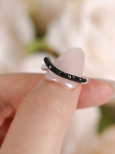 Load image into Gallery viewer, "Simple Lines" 18K set with natural black and white diamonds, V-shaped silk scarf style diamond ring