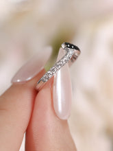 Load image into Gallery viewer, "Simple Lines" 18K set with natural black and white diamonds, V-shaped silk scarf style diamond ring