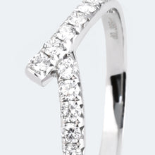 Load image into Gallery viewer, "Simple Lines" 18K set with natural white diamonds, V-shaped silk scarf style diamond ring