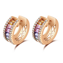 Load image into Gallery viewer, "Rectangular Combination" 18K natural rectangular sapphire colored gemstone and diamond earrings
