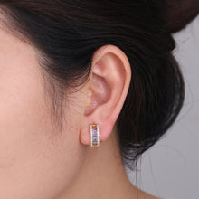 Load image into Gallery viewer, "Rectangular Combination" 18K natural rectangular sapphire colored gemstone and diamond earrings