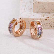 Load image into Gallery viewer, "Rectangular Combination" 18K natural rectangular sapphire colored gemstone and diamond earrings