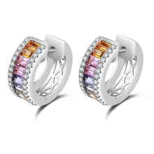 Load image into Gallery viewer, "Rectangular Combination" 18K natural rectangular sapphire colored gemstone and diamond earrings