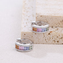 Load image into Gallery viewer, "Rectangular Combination" 18K natural rectangular sapphire colored gemstone and diamond earrings