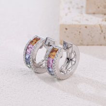 Load image into Gallery viewer, "Rectangular Combination" 18K natural rectangular sapphire colored gemstone and diamond earrings