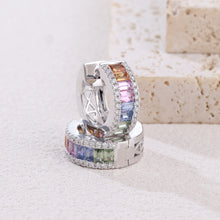 Load image into Gallery viewer, "Rectangular Combination" 18K natural rectangular sapphire colored gemstone and diamond earrings