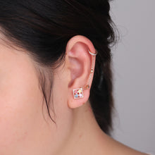 Load image into Gallery viewer, 18K single natural rhombus sapphire colored gemstone earrings