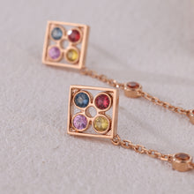 Load image into Gallery viewer, 18K single natural rhombus sapphire colored gemstone earrings