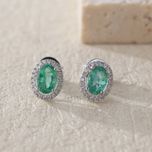 Load image into Gallery viewer, "Snowy Mountains and Green Hills" 18K emerald and diamond earrings