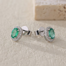 Load image into Gallery viewer, "Snowy Mountains and Green Hills" 18K emerald and diamond earrings