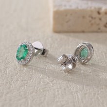 Load image into Gallery viewer, "Snowy Mountains and Green Hills" 18K emerald and diamond earrings