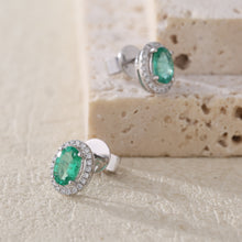 Load image into Gallery viewer, "Snowy Mountains and Green Hills" 18K emerald and diamond earrings