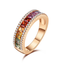Load image into Gallery viewer, "Princess Combination" Princess 18K natural sapphire diamond ring