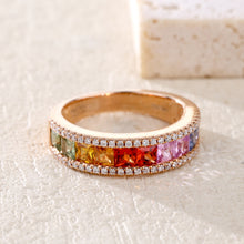 Load image into Gallery viewer, "Princess Combination" Princess 18K natural sapphire diamond ring
