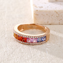 Load image into Gallery viewer, "Princess Combination" Princess 18K natural sapphire diamond ring