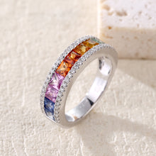 Load image into Gallery viewer, "Princess Combination" Princess 18K natural sapphire diamond ring