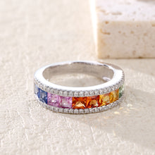 Load image into Gallery viewer, "Princess Combination" Princess 18K natural sapphire diamond ring
