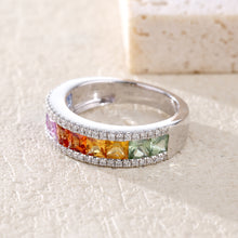 Load image into Gallery viewer, "Princess Combination" Princess 18K natural sapphire diamond ring