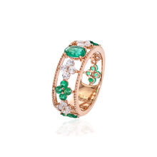 Load image into Gallery viewer, Lucky Four Leaves 18K Emerald Diamond Ring