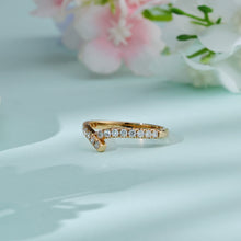 Load image into Gallery viewer, "Simple Lines" 18K set with natural white diamonds, V-shaped silk scarf style diamond ring