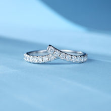 Load image into Gallery viewer, "Simple Lines" 18K set with natural white diamonds, V-shaped silk scarf style diamond ring