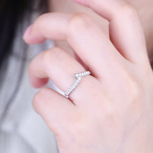 Load image into Gallery viewer, "Simple Lines" 18K set with natural white diamonds, V-shaped silk scarf style diamond ring