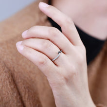 Load image into Gallery viewer, "Simple Lines" 18K set with natural black and white diamonds, V-shaped silk scarf style diamond ring