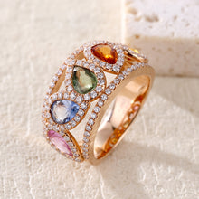 Load image into Gallery viewer, 18K natural pear-shaped sapphire colored gemstone diamond ring