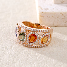 Load image into Gallery viewer, 18K natural pear-shaped sapphire colored gemstone diamond ring