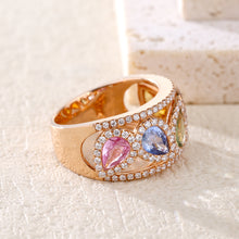 Load image into Gallery viewer, 18K natural pear-shaped sapphire colored gemstone diamond ring