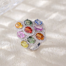 Load image into Gallery viewer, Ovale 18K white gold ring with natural egg-shaped colored gemstones