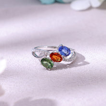 Load image into Gallery viewer, 18K natural egg-shaped sapphire colored gemstone diamond ring