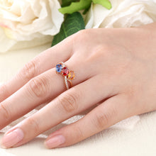 Load image into Gallery viewer, 18K natural egg-shaped sapphire colored gemstone diamond ring