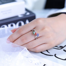 Load image into Gallery viewer, 18K natural egg-shaped sapphire colored gemstone diamond ring