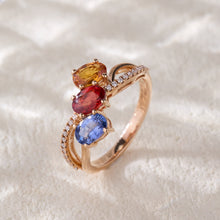 Load image into Gallery viewer, 18K natural egg-shaped sapphire colored gemstone diamond ring
