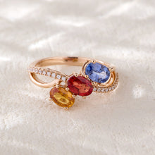 Load image into Gallery viewer, 18K natural egg-shaped sapphire colored gemstone diamond ring
