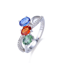 Load image into Gallery viewer, 18K natural egg-shaped sapphire colored gemstone diamond ring
