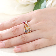 Load image into Gallery viewer, "Rectangular combination" Baguette 18K natural sapphire diamond ring