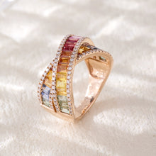 Load image into Gallery viewer, "Rectangular combination" Baguette 18K natural sapphire diamond ring