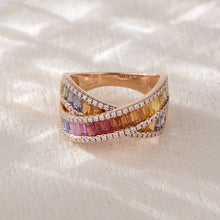 Load image into Gallery viewer, "Rectangular combination" Baguette 18K natural sapphire diamond ring