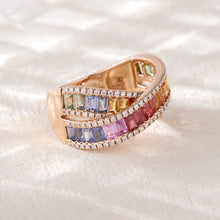 Load image into Gallery viewer, "Rectangular combination" Baguette 18K natural sapphire diamond ring