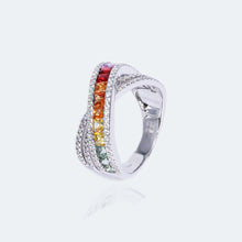 Load image into Gallery viewer, "Princess Combination" 18K Natural Princess Sapphire and Diamond Ring