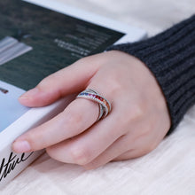 Load image into Gallery viewer, "Princess Combination" 18K Natural Princess Sapphire and Diamond Ring