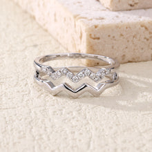 Load image into Gallery viewer, "Simple Lines" 18K natural white diamond linear double wave diamond ring
