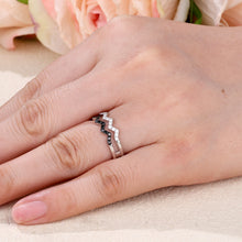 Load image into Gallery viewer, "Simple Lines" 18K set with natural black and white diamonds, linear double wave diamond ring