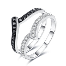 Load image into Gallery viewer, "Simple Lines" 18K set with natural black and white diamonds, double V-shaped silk scarf diamond ring